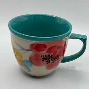 Pioneer Woman Ceramic Vintage Bloom Floral Teal  Coffee Mug Cottage Farmhouse